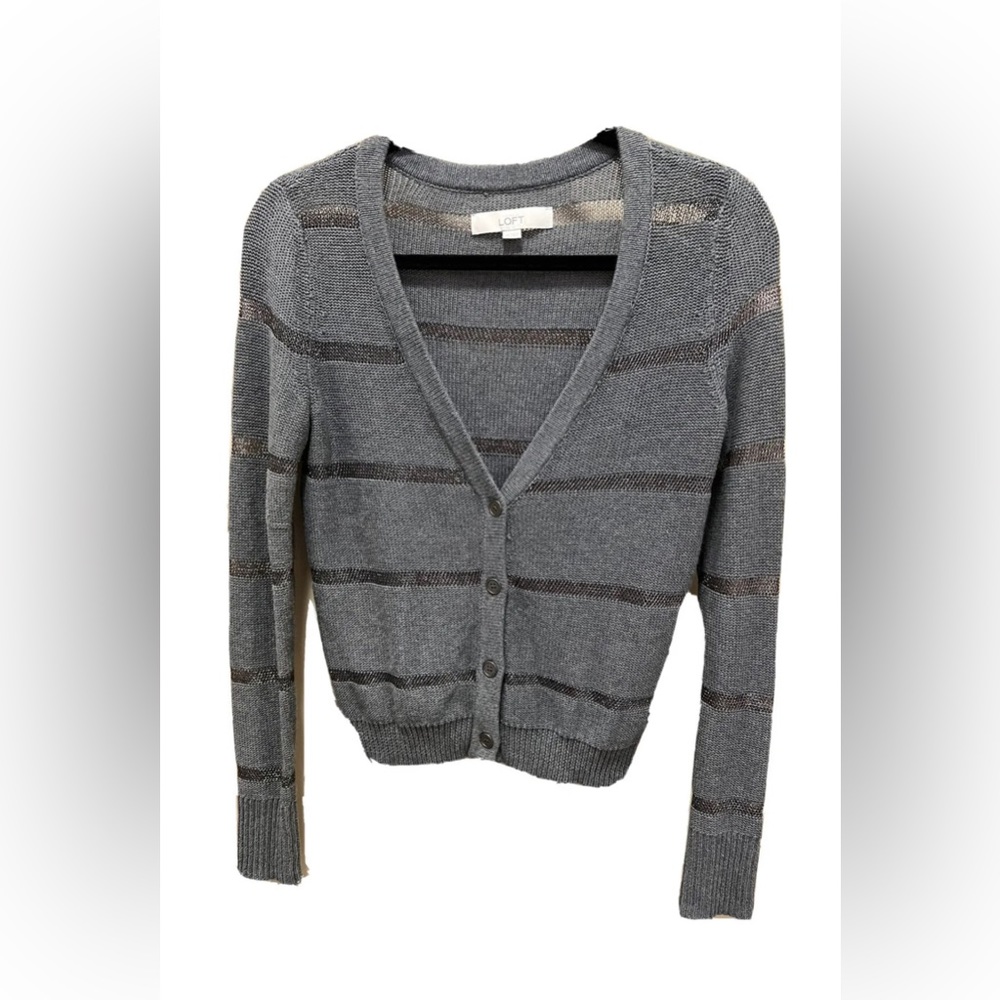 Ann Taylor Loft  Women Button Front Cardigan Metallic  Stripe Size XS